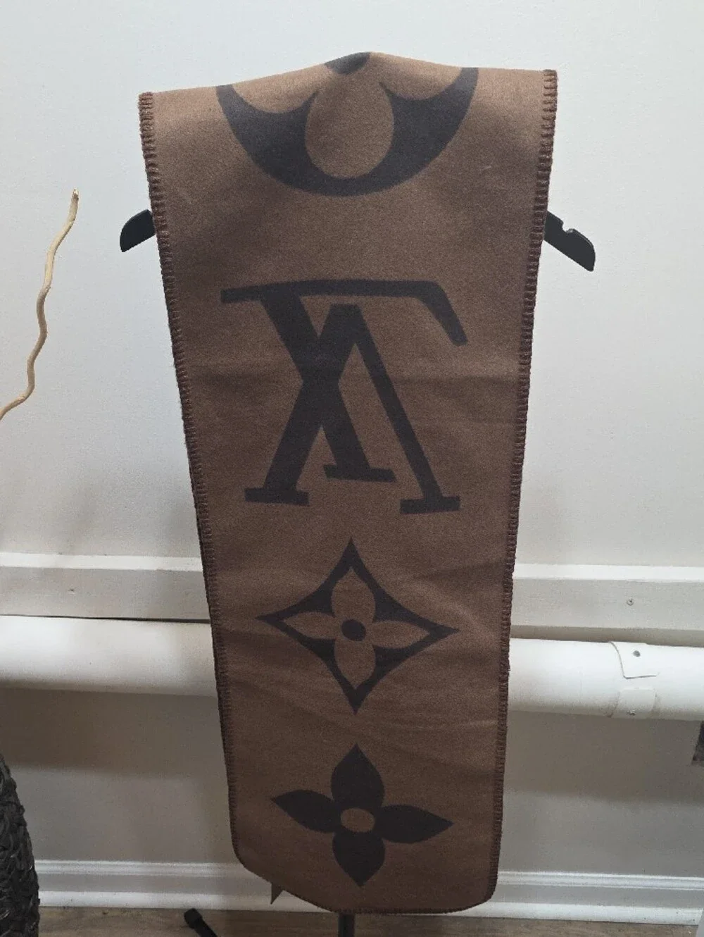 Louis Vuitton Brown & Tan Monogram Wool-Silk Blend Scarf
